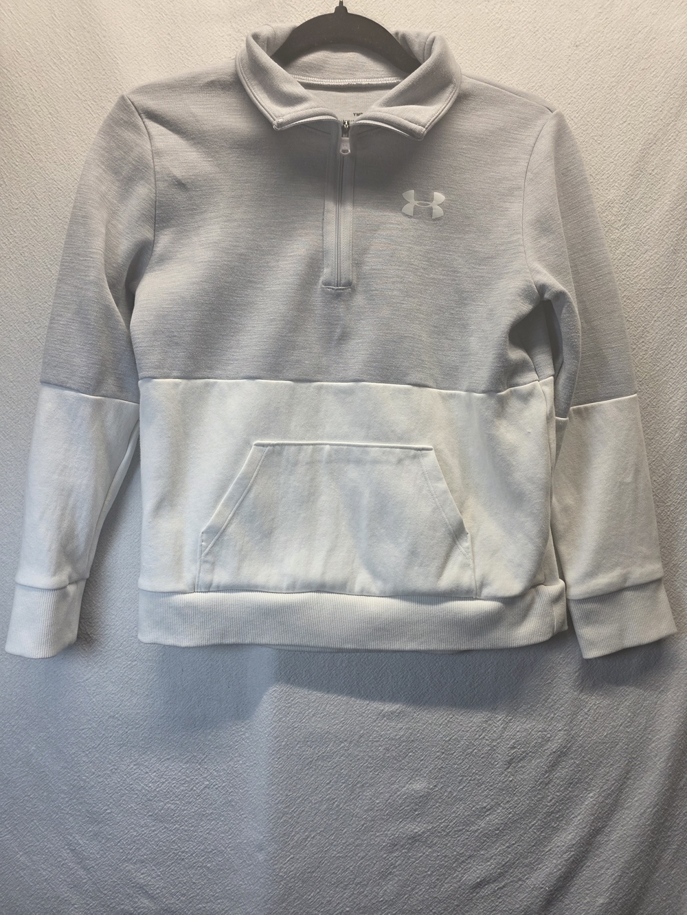 Under Armour HeatGear Loose Fit Girls 1/4 Zip Sweatshirt Gray White Size YM